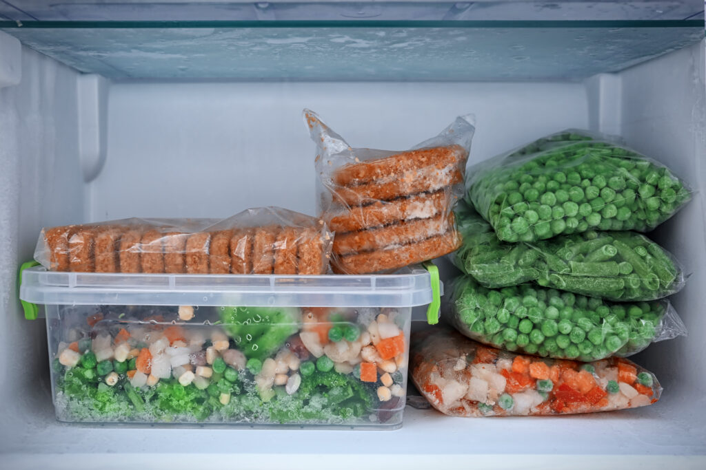freezer with different products closeup x